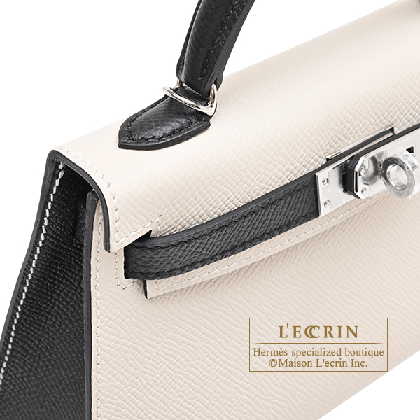 Hermes Personal Kelly bag mini Sellier Craie/Black Epsom leather Silver hardware