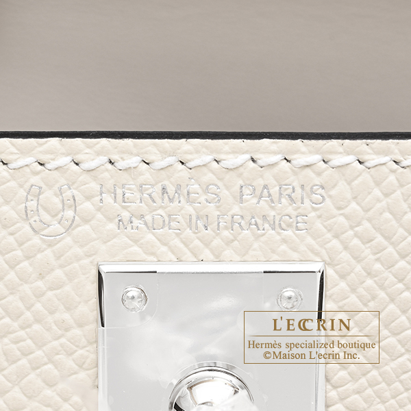 Hermes Personal Kelly bag mini Sellier Craie/Black Epsom leather Silver hardware