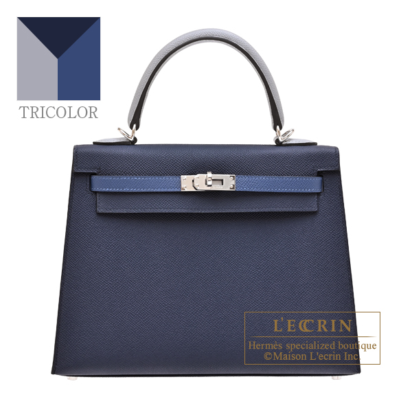Hermes　Kelly Tricolore bag 25　Sellier　Blue abysse/Blue tie/Gris pantin　Epsom leather　Silver hardware
