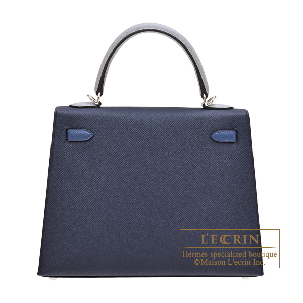 Hermes Kelly Tricolore bag 25 Sellier Blue abysse/Blue tie/Gris pantin Epsom leather Silver hardware