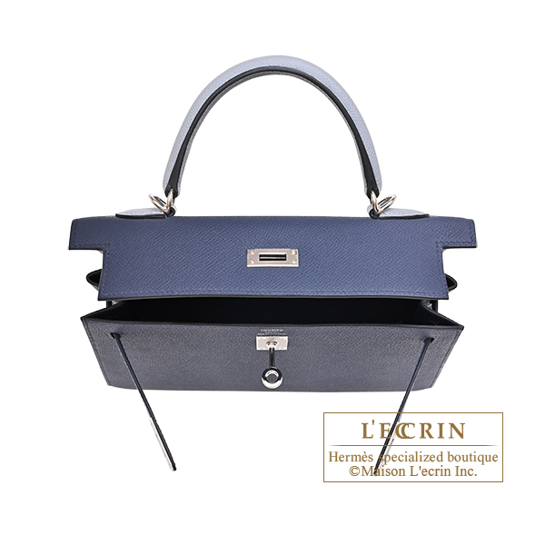 Hermes Kelly Tricolore bag 25 Sellier Blue abysse/Blue tie/Gris pantin Epsom leather Silver hardware