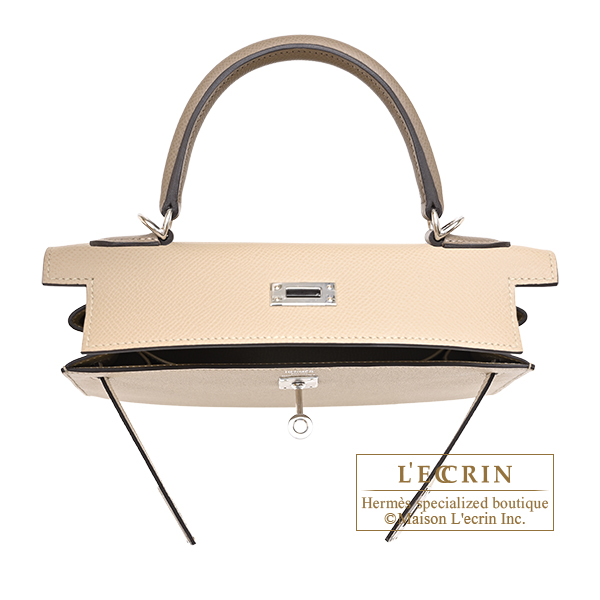 Hermes Kelly Tricolore bag 25 Sellier Trench/Craie/Etoupe grey Epsom leather Silver hardware
