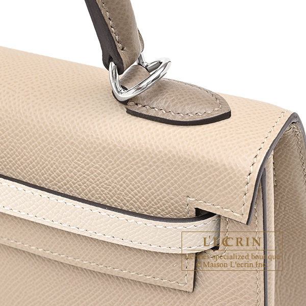 Hermes Kelly Tricolore bag 25 Sellier Trench/Craie/Etoupe grey Epsom leather Silver hardware