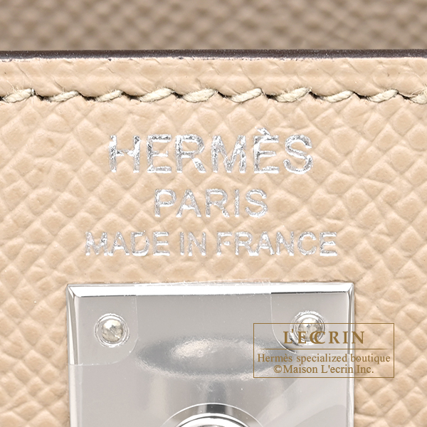 Hermes Kelly Tricolore bag 25 Sellier Trench/Craie/Etoupe grey Epsom leather Silver hardware