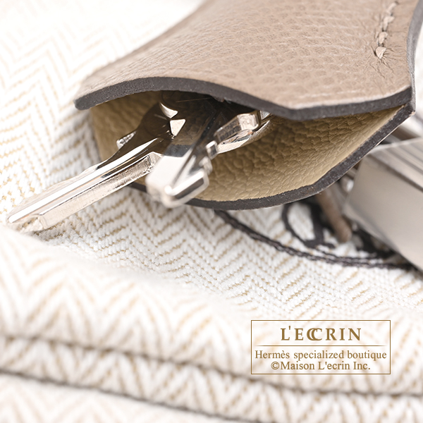 Hermes Kelly Tricolore bag 25 Sellier Trench/Craie/Etoupe grey Epsom leather Silver hardware