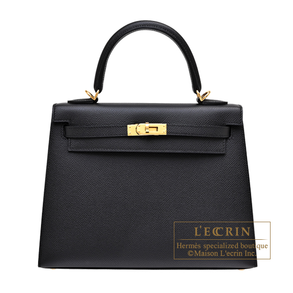 Hermes　Kelly bag 25　Sellier　Black　Epsom leather　Gold hardware