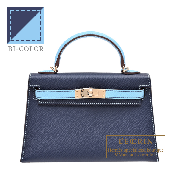 Hermes　Personal Kelly bag mini　Sellier　Blue navy/Celeste　Epsom leather　Champagne gold hardware