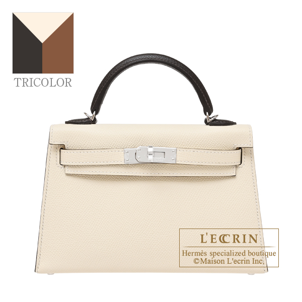 Hermes　Kelly bag mini Tricolore　Sellier　Nata/Bai brun/Alezan　Epsom leather　Silver hardware