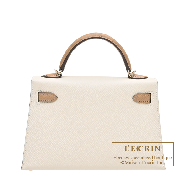 Hermes Personal Kelly bag mini Sellier Craie/ Biscuit Epsom leather Champagne gold hardware