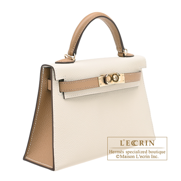 Hermes Personal Kelly bag mini Sellier Craie/ Biscuit Epsom leather Champagne gold hardware