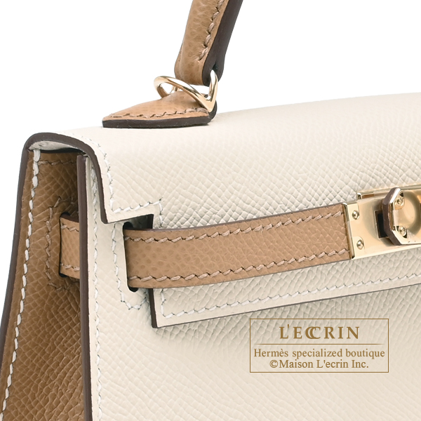 Hermes Personal Kelly bag mini Sellier Craie/ Biscuit Epsom leather Champagne gold hardware