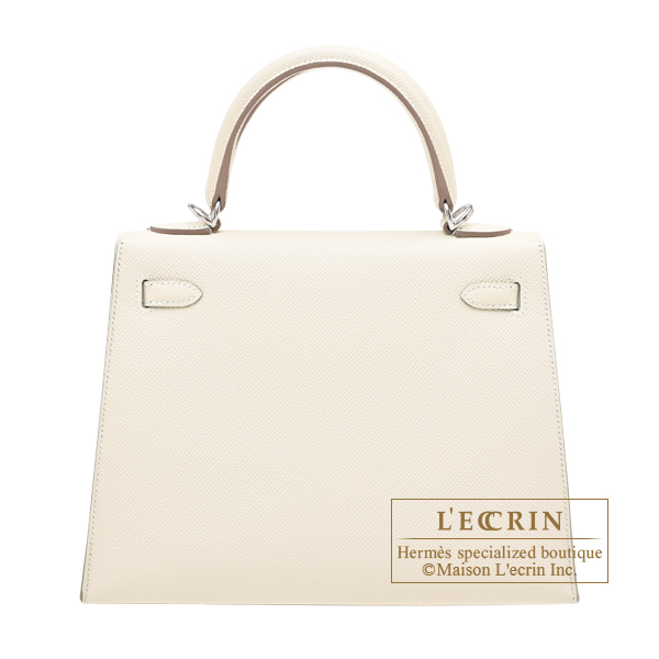 Hermes Kelly bag 25 Sellier Craie Epsom leather Silver hardware