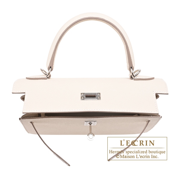 Hermes Kelly bag 25 Sellier Craie Epsom leather Silver hardware