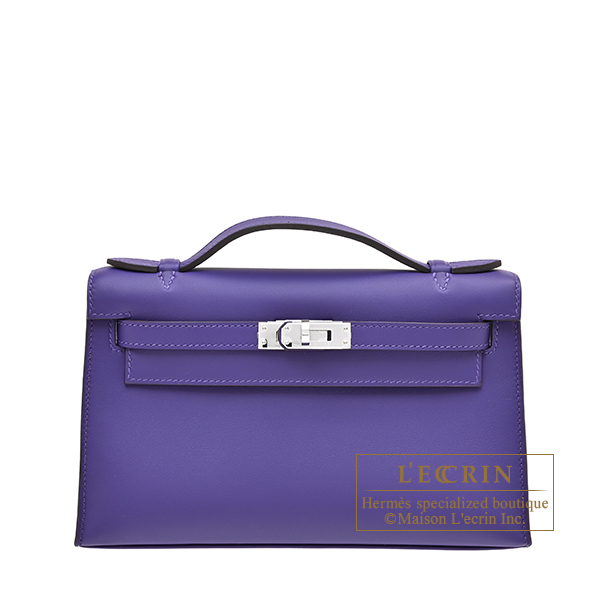 Hermes　Kelly pochette　Purple　Swift leather　Silver hardware