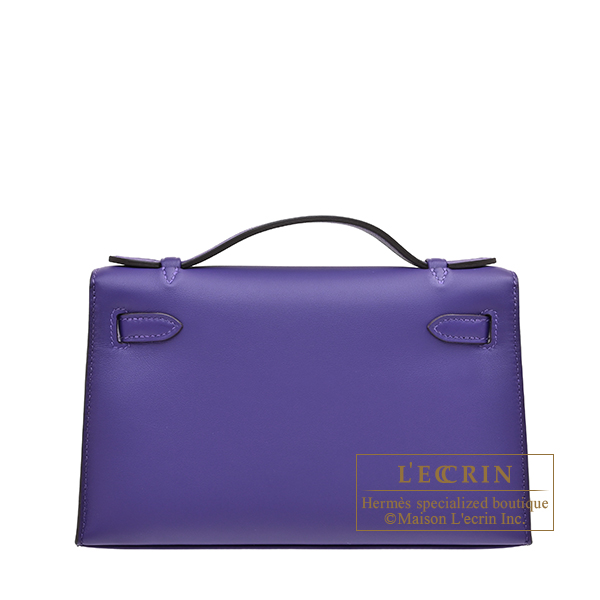Hermes Kelly pochette Purple Swift leather Silver hardware