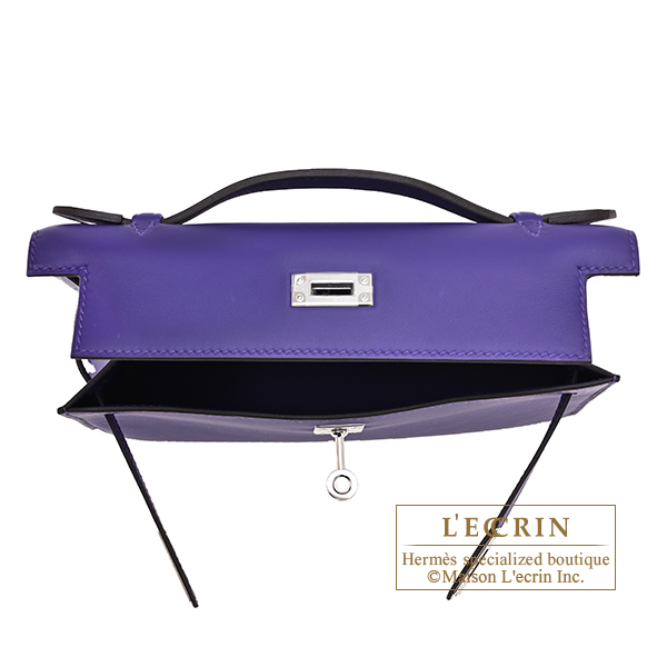 Hermes Kelly pochette Purple Swift leather Silver hardware