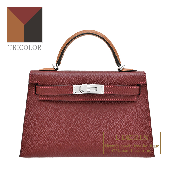 Hermes　Kelly bag mini Tricolore　Sellier　Rouge H/Gold/Bai brun　Epsom leather　Silver hardware