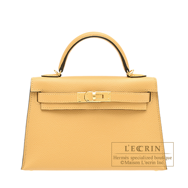 Hermes　Kelly bag mini　Sellier　Paille　Epsom leather　Gold hardware