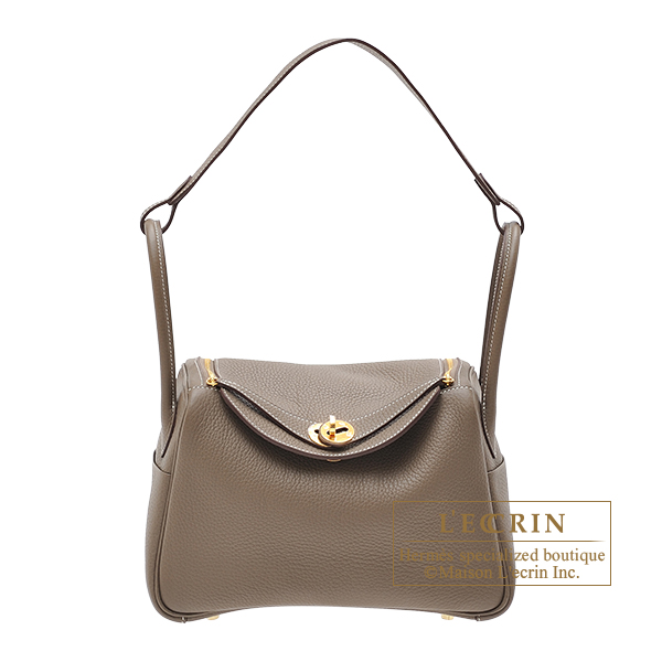 Lindy 26 clemence etoupe bag with gold hardware