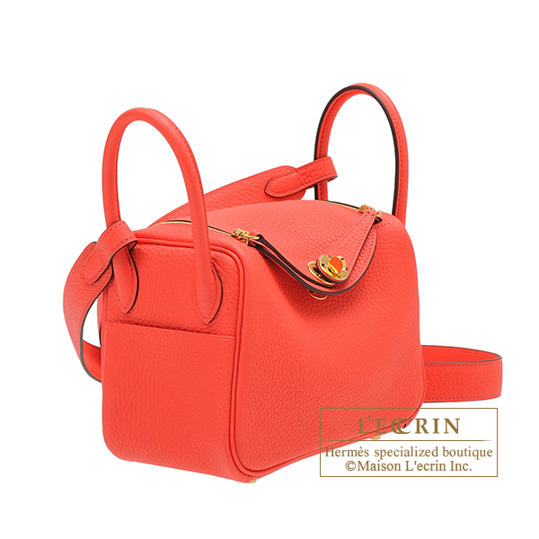 Hermes Lindy bag mini Rose texas Clemence leather Gold hardware