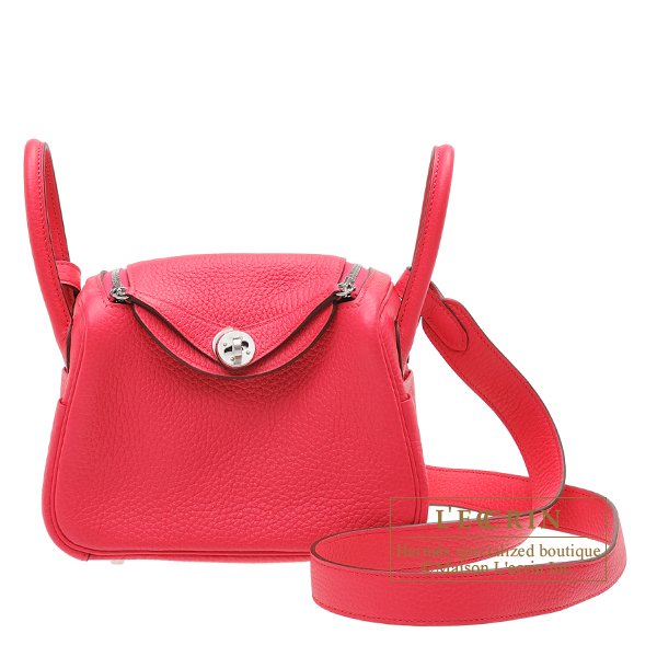 Hermes Lindy bag mini Rose extreme Clemence leather Silver