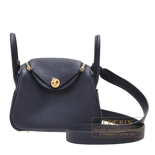 Hermes Lindy bag mini Blue nuit Clemence leather Gold hardware