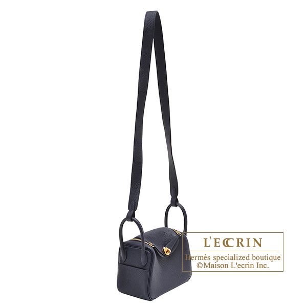 Hermes Lindy bag mini Blue nuit Clemence leather Gold hardware