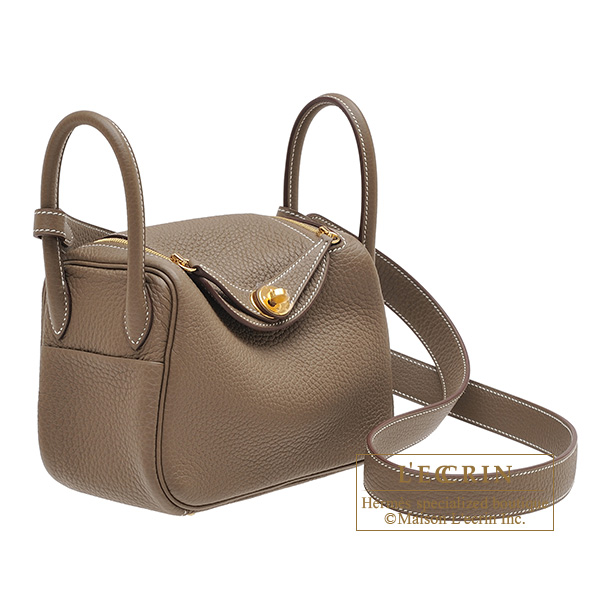 Hermes Lindy bag mini Etoupe grey Clemence leather Gold hardware