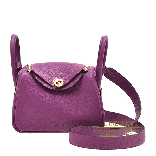 Hermes Lindy bag mini Anemone Clemence leather Gold hardware