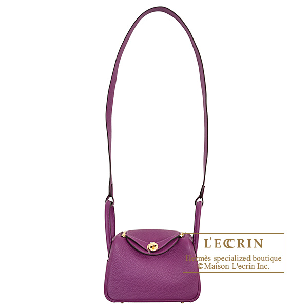 Hermes Lindy bag mini Anemone Clemence leather Gold hardware