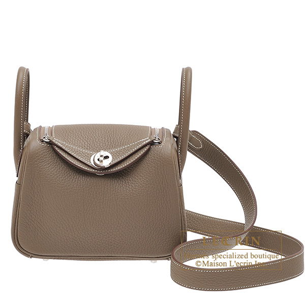 Hermes Lindy bag mini Etoupe grey Clemence leather Silver hardware