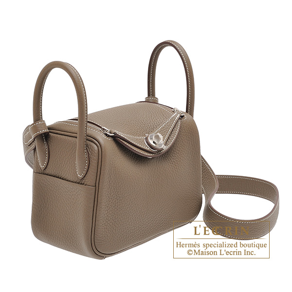 Hermes Lindy bag mini Etoupe grey Clemence leather Silver hardware