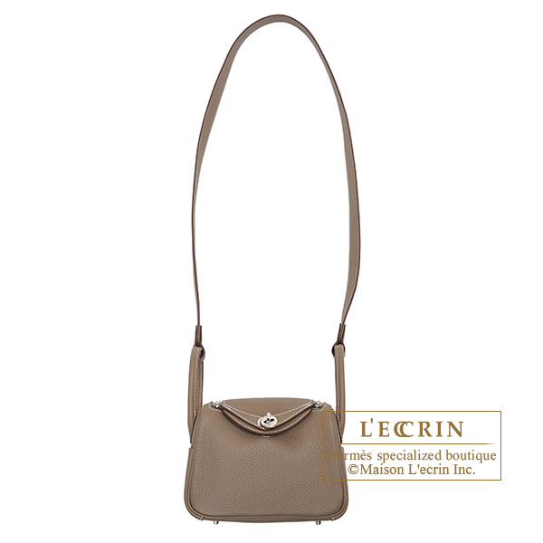 Hermes Lindy bag mini Etoupe grey Clemence leather Silver hardware