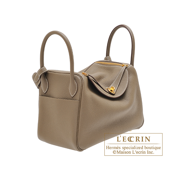 Hermes Lindy bag 30 Etoupe grey Clemence leather Gold hardware