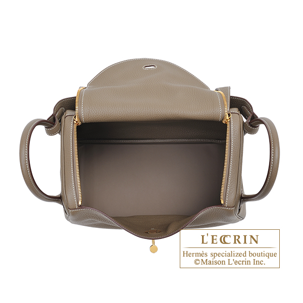 Hermes Lindy bag 30 Etoupe grey Clemence leather Gold hardware