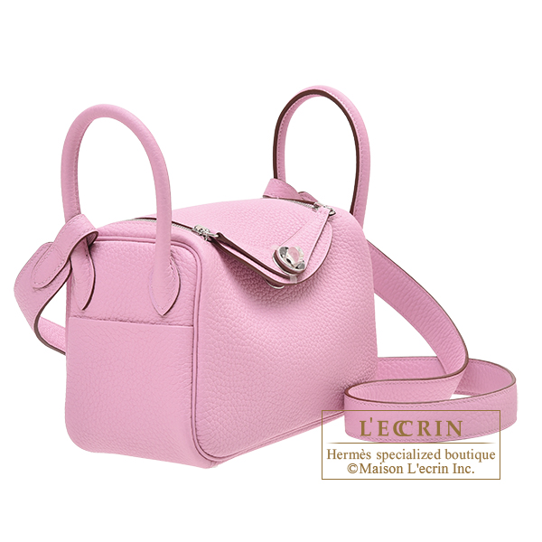 Hermes Lindy bag mini Rose extreme Clemence leather Silver