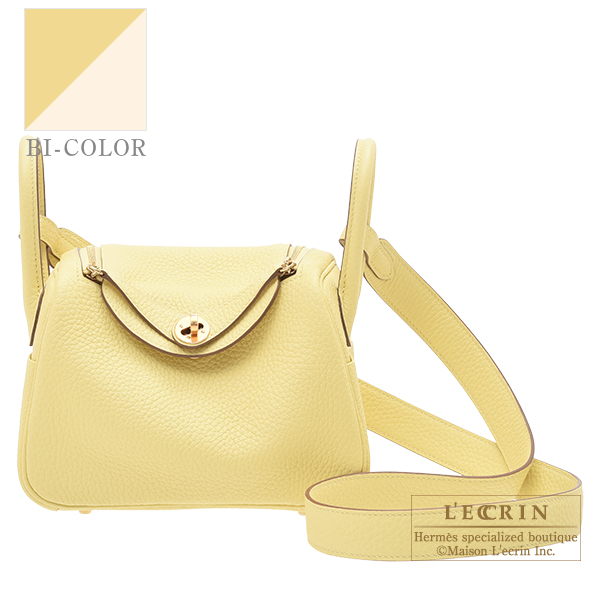 Hermes Jaune Poussin Yellow Clemence Mini Lindy Handbag Bag