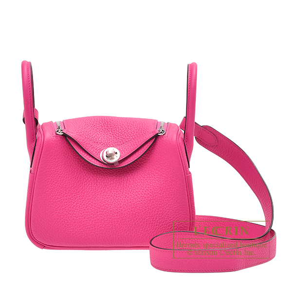 Hermes Lindy bag mini Rose shocking Clemence leather Silver hardware L ecrin Boutique Singapore