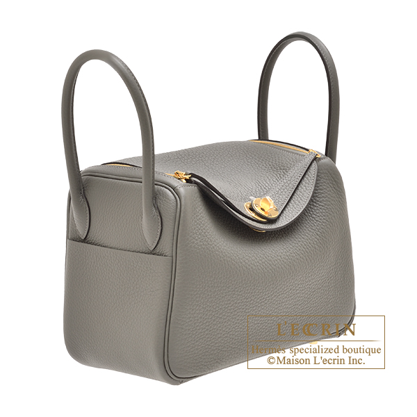 Authentic Hermes 2022 Gris Meyer Mini Lindy 20 Clemence Gold Hardware