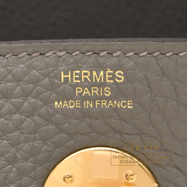 Authentic Hermes 2022 Gris Meyer Mini Lindy 20 Clemence Gold Hardware