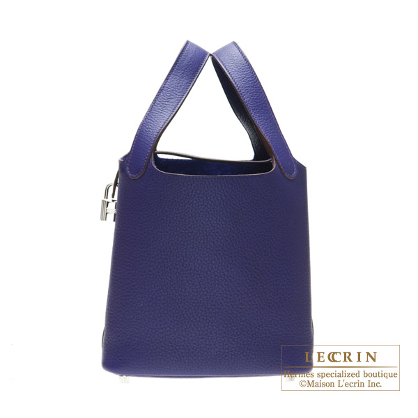 Hermes Picotin Lock bag 18 PM Iris Clemence leather Silver