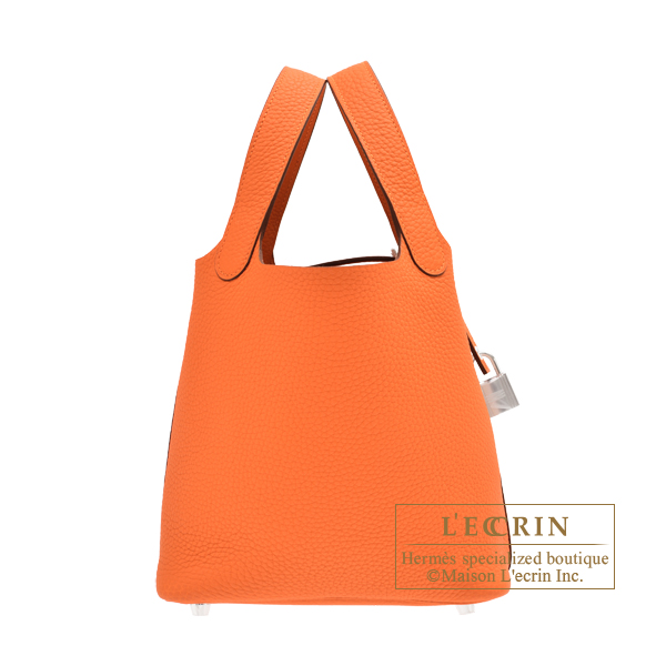 Hermes Picotin Lock bag 18 PM Orange Clemence leather Silver