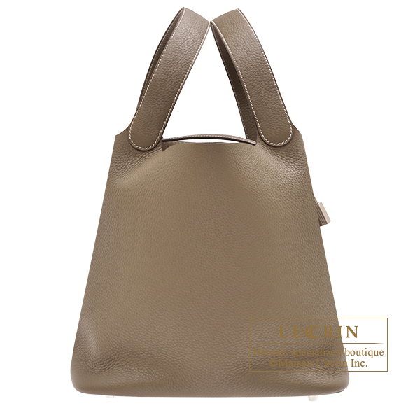 Hermes Picotin Lock bag MM Etoupe grey Clemence leather Gold hardware