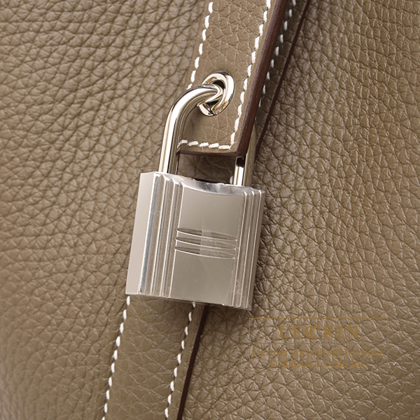 Hermes Picotin Lock bag GM Etoupe grey Clemence leather Silver hardware