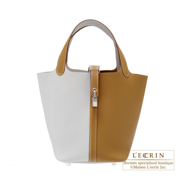 Hermes　Picotin Lock casaque bag 18/PM　Kraft/Pearl grey　Clemence leather　Silver hardware