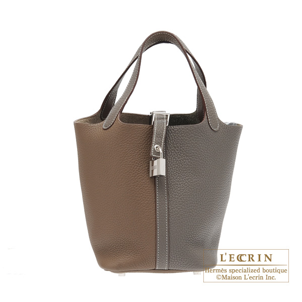 Hermes Picotin Lock bag GM Etoupe grey Clemence leather Silver hardware