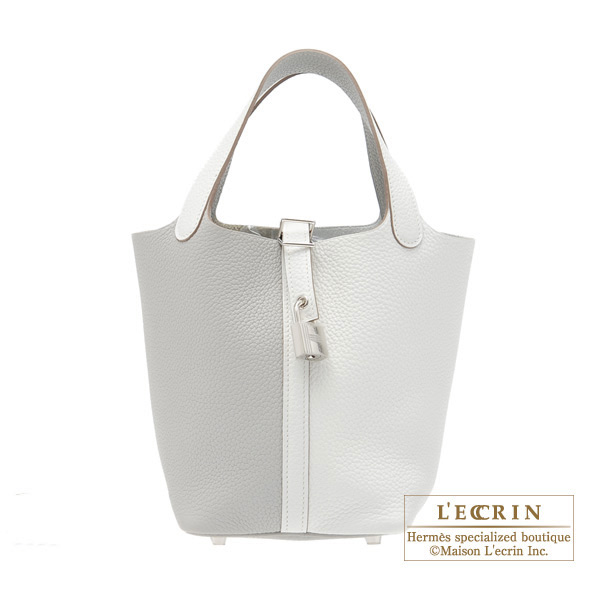 Hermes　Picotin Lock casaque bag 18/PM　White/Pearl grey　Clemence leather　Silver hardware