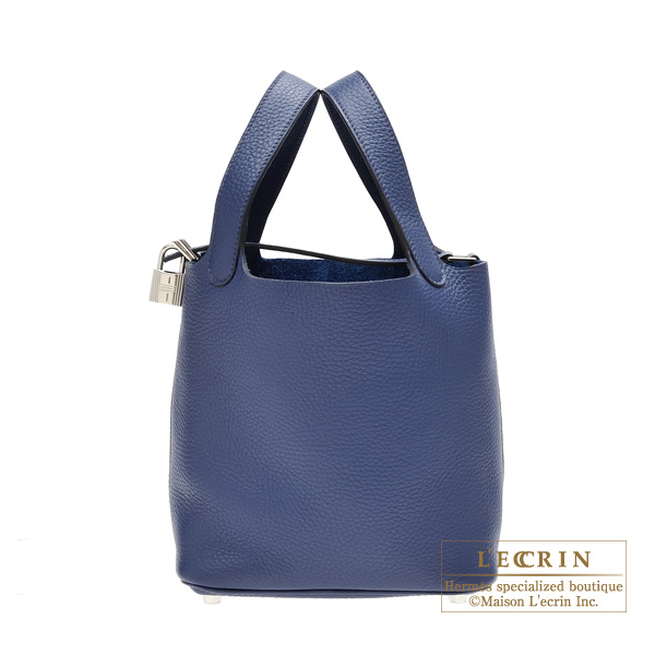 Hermes Picotin Lock bag PM Blue saphir Clemence leather Silver