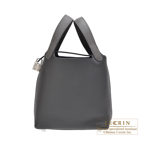 Hermes　Picotin Lock　Touch bag 18/PM　Graphite/Plomb　Clemence leather/　Swift leather　Silver hardware