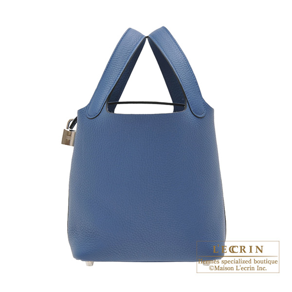 Hermes Picotin Lock bag PM Blue agate Clemence leather Silver hardware